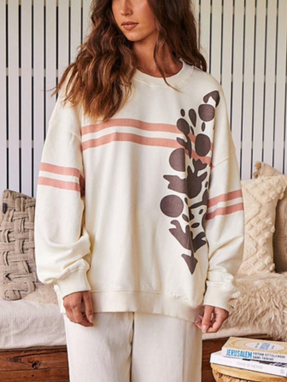 Free People Fp Movement All Star Oversized Graphic Sweatshirt Cream Top L